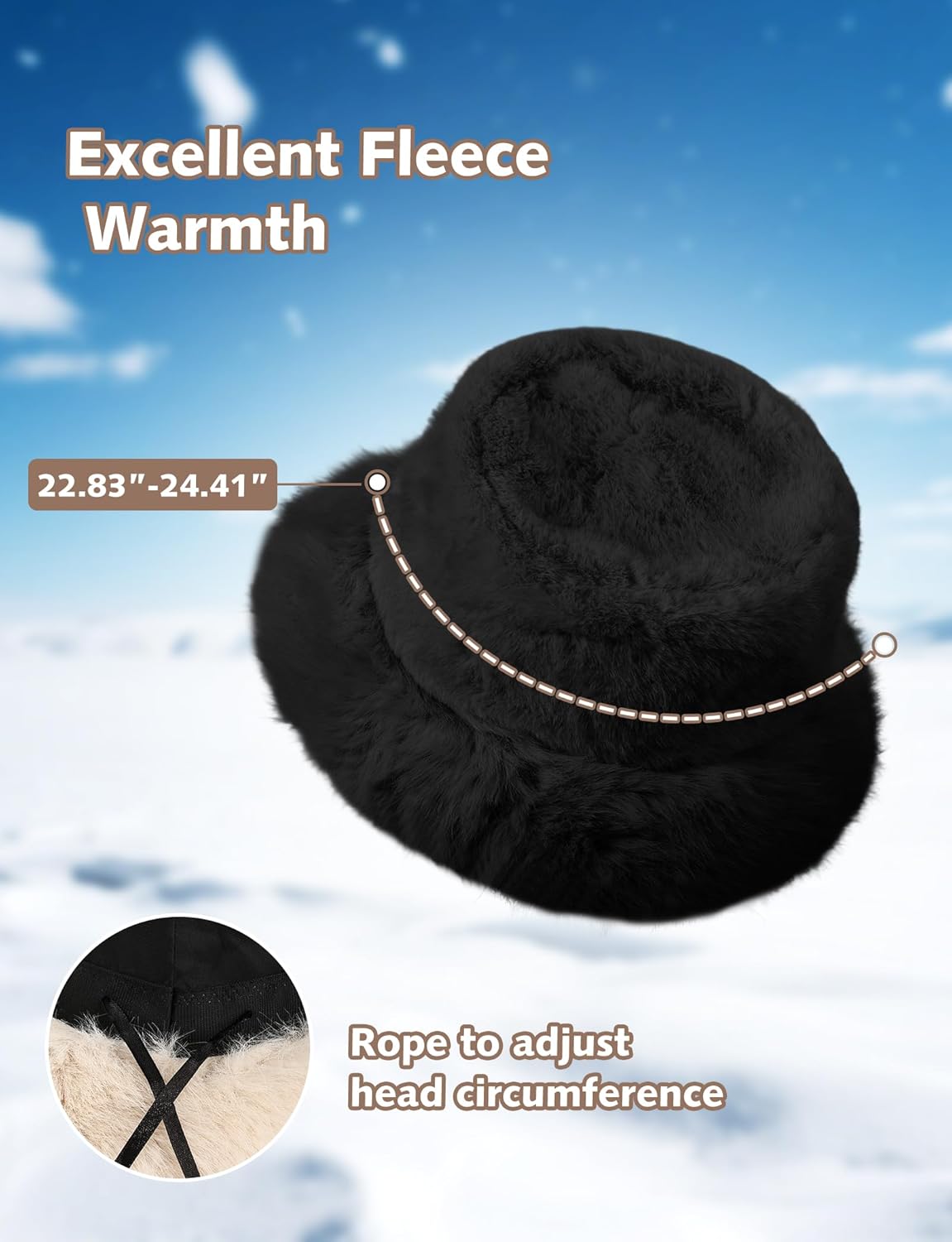 BFONS Fuzzy Bucket Hat for Women Russian Winter Wide Brim Fluffy Faux Fur Plush Warm Hats Cute Snow Fisherman Cap - Image 6