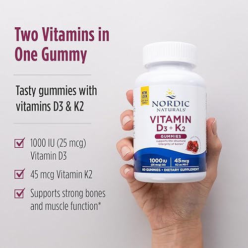 Miniatura 6 de Nordic Naturals Gomitas de vitamina D3  K2 granada 60 gomitas - 1000 IU de vitamina D3  45 mcg de vitamina K2 gran sabor salud ósea promueve la