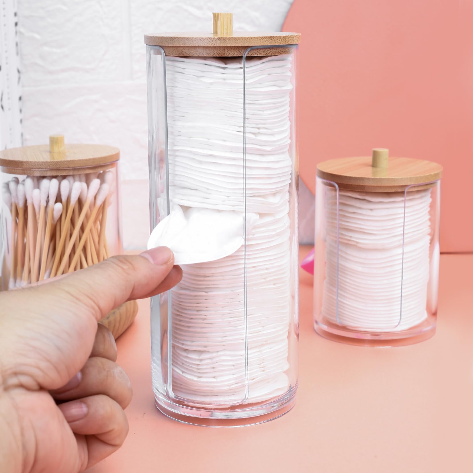 3pcs Dispensador de Algodón Desmaquillantes, Caja Organizador de Maquillaje, Contenedor Soportes Organizador Baño, Caja de Hisopos de , de Almohadillas Bolas de Algodon Cosméticos