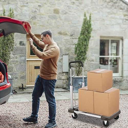 Miniatura 8 de Carrito de plataforma plegable de 29 x 17 x 35 pulgadas, plataforma de aluminio, capacidad de 330 libras, carrito de empuje plegable, carrito de