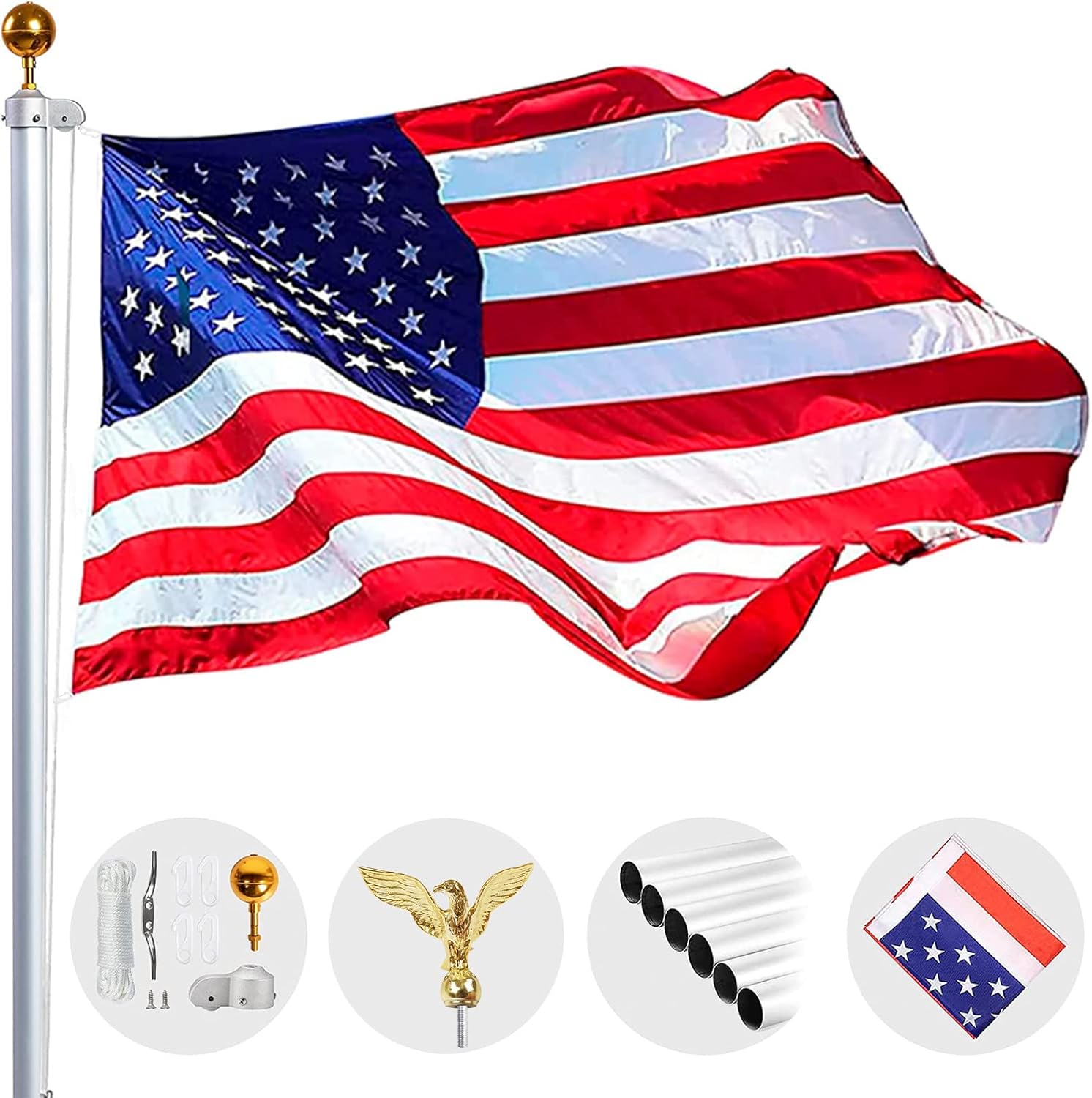 NQ 20FT Sectional Flag Pole Kit,Extra Thick 16 Gauge