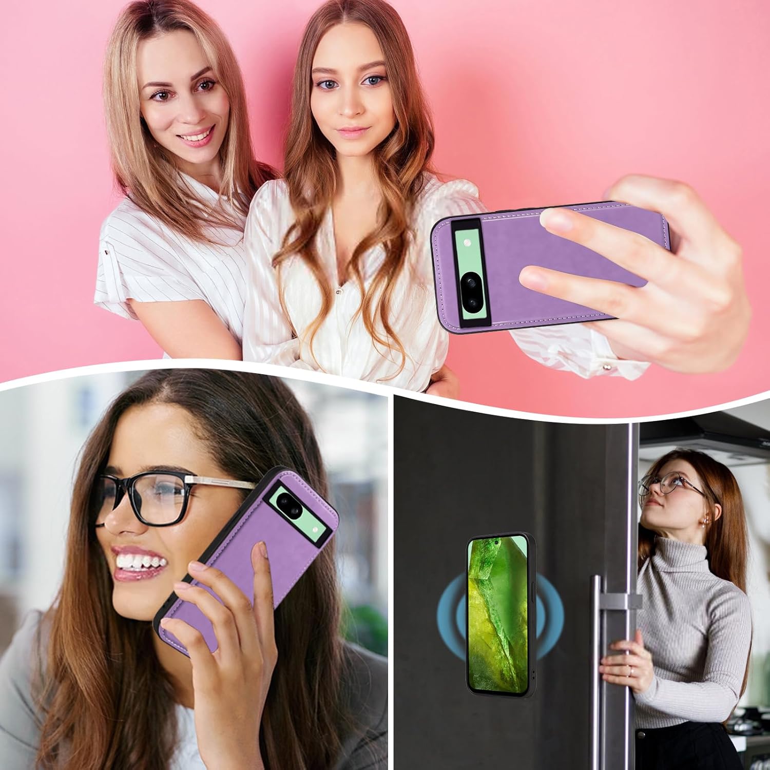 Asuwish Phone Case for Google Pixel 8A 5G Zipper Wallet Magnetic Detachable Cell Cover with Tempered Glass Screen Protector Crossbody Lanyard Strap Mandala Flower Card Holder Pixel8A A8 Women Purple