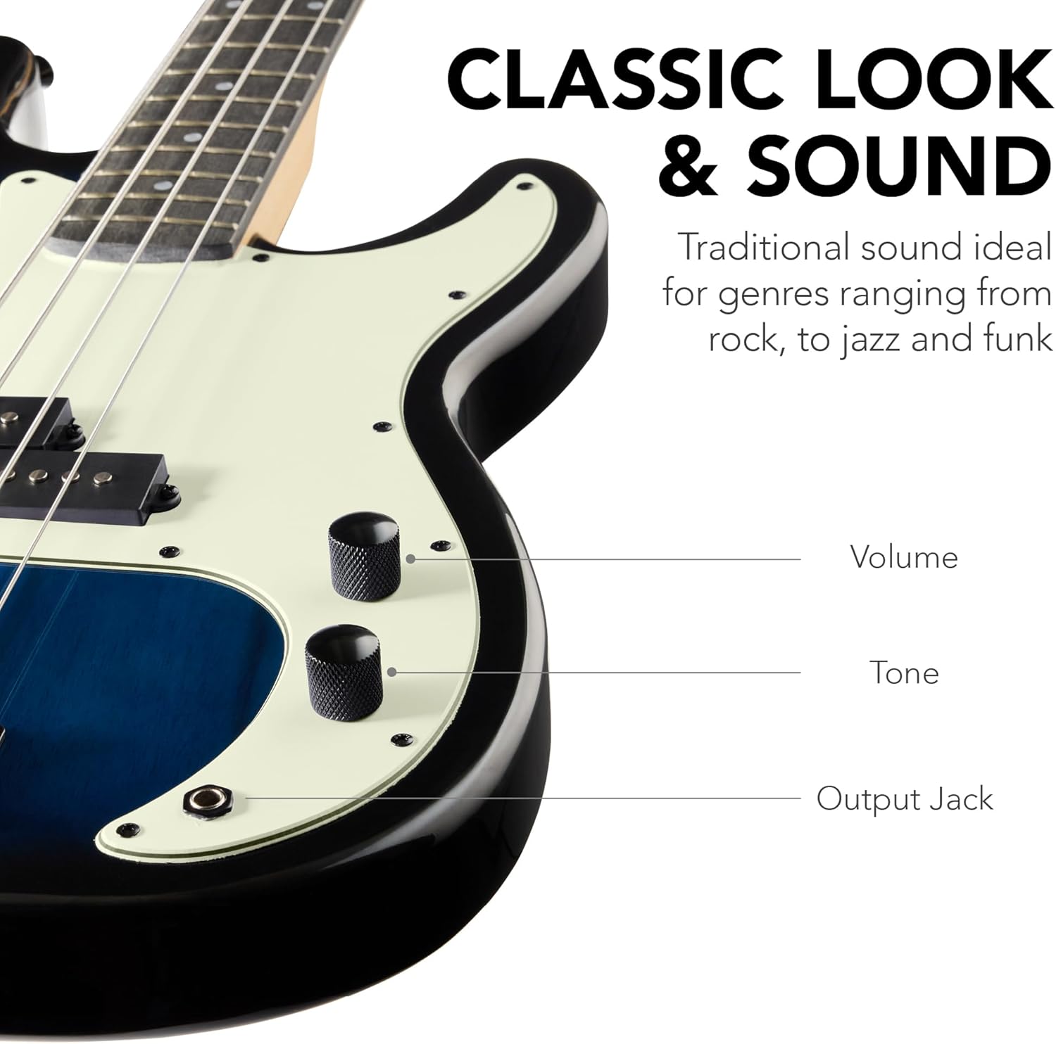 Best Choice Products Full Size Beginner 4-String Electric Bass Guitar, Wooden PB-Style Bass Starter Set w/Padded Carrying Case - Hollywood Blue/Mint