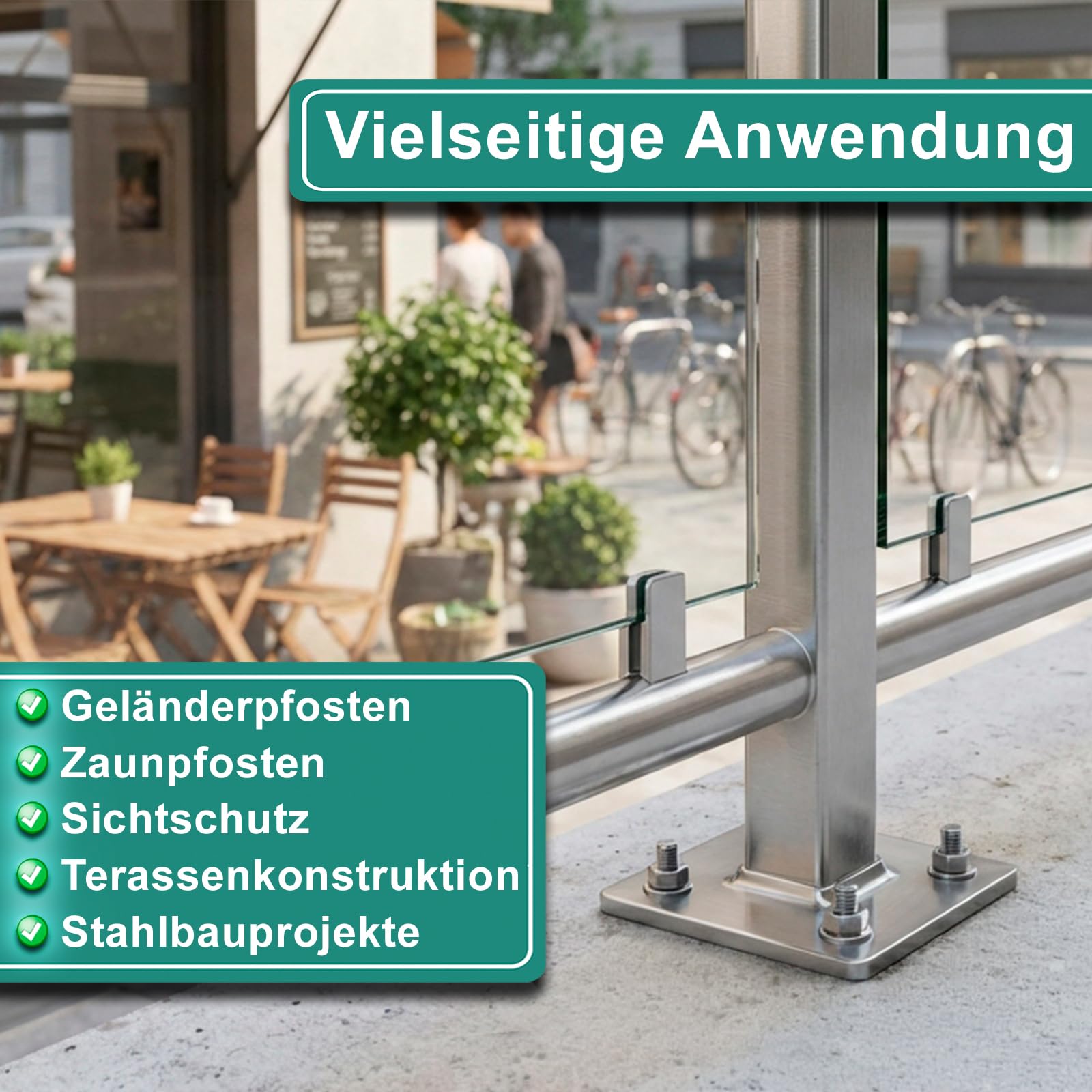 PRIOstahl Bodenanker mit Rändelung Bodenplatte Bodenhülse Ankerplatte x 4 Stück 4-loch Platte für Rohre & Pfosten (Ø 40x40x2mm) zur Verankerung Geländerbau Treppen Balkon Rostfrei aus Edelstahl V2A
