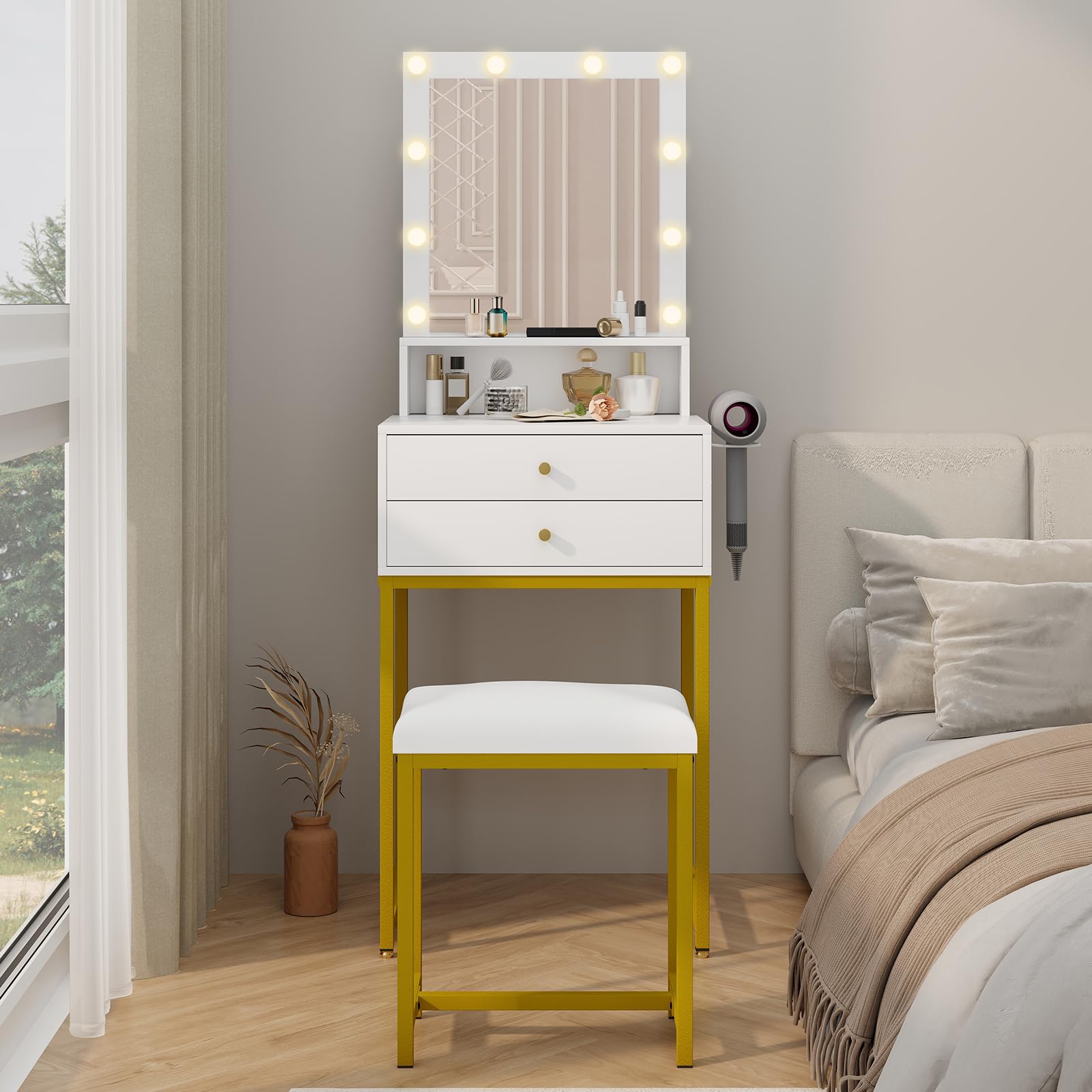 YU YUSING Petite Coiffeuse Miroir Hollywood LED, Table Maquillage Doré