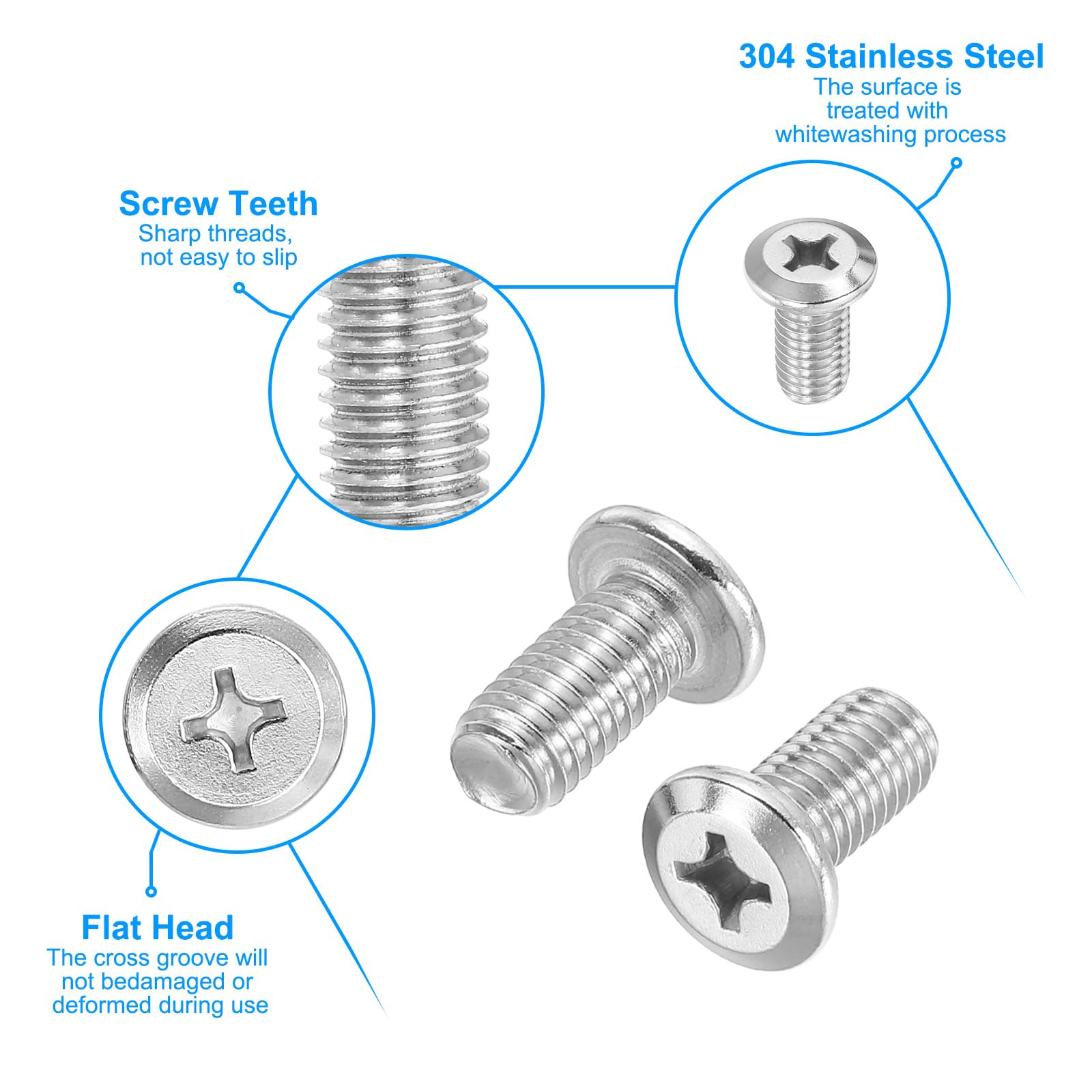 PATIKIL Flat Round Head Phillips Screws, 8 Pack M8-1.25 x 16mm Binding Screws 304 Stainless Steel 18-8 Full Thread - Image 3