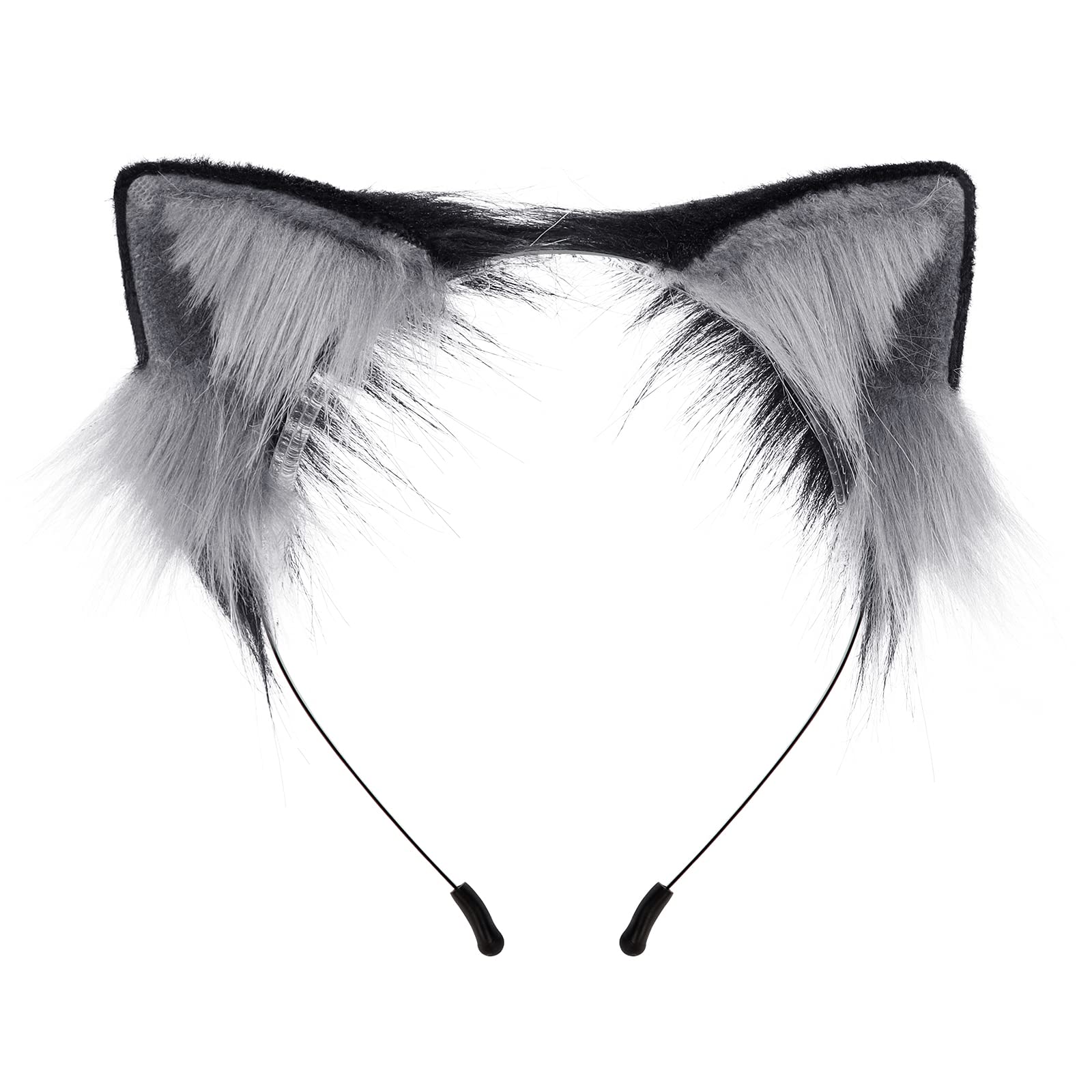 Cat Fox Wolf Ears Faux Fur Animal Anime Headband for Halloween Party Costume Accessory: Grayblack