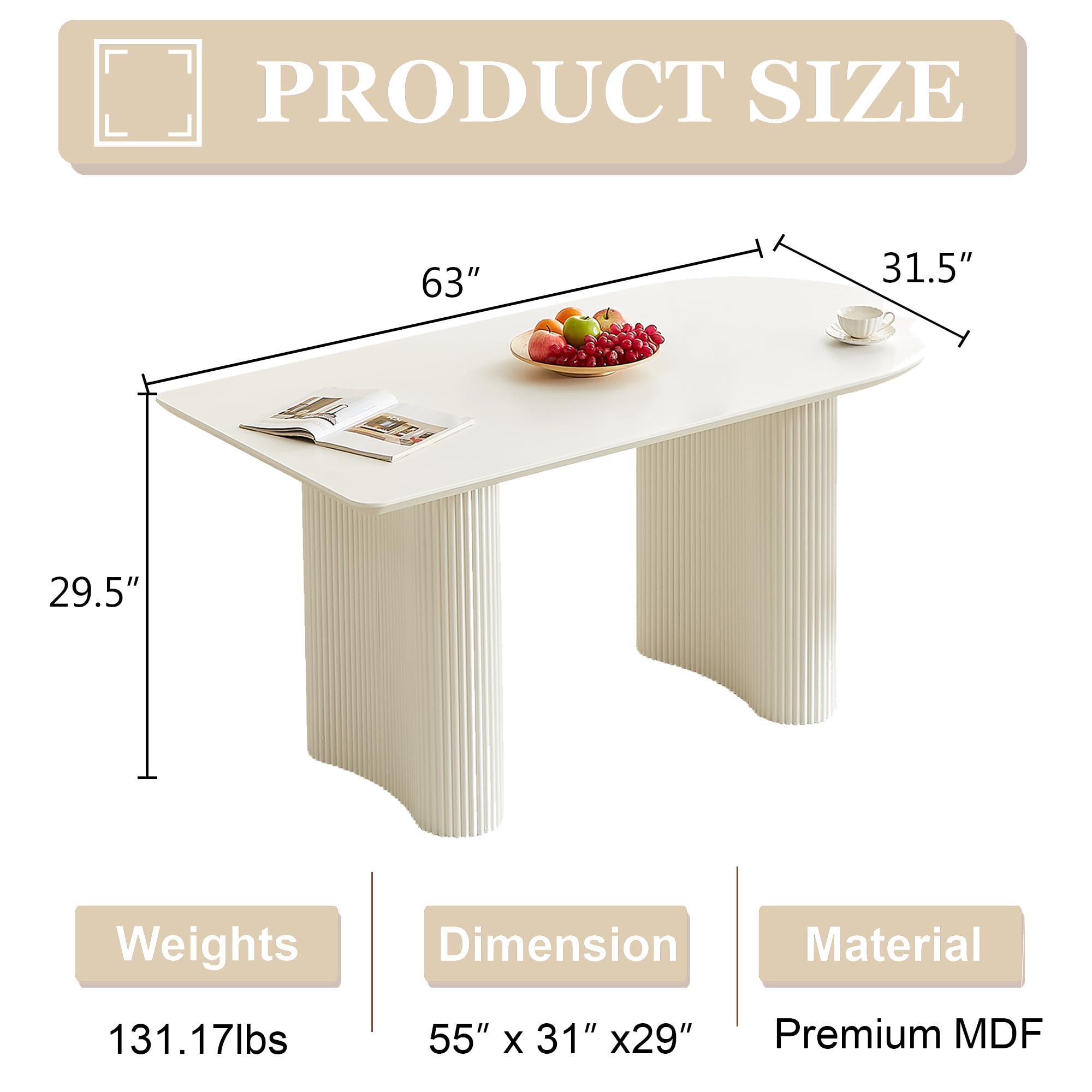 Tavolo da pranzo ovale da 160 cm, moderno, color crema, tavolo da cucina per 4-6 persone, tavolo da pranzo con gambe ondulate e piano in MDF per sala da pranzo, soggiorno, solo tavolo