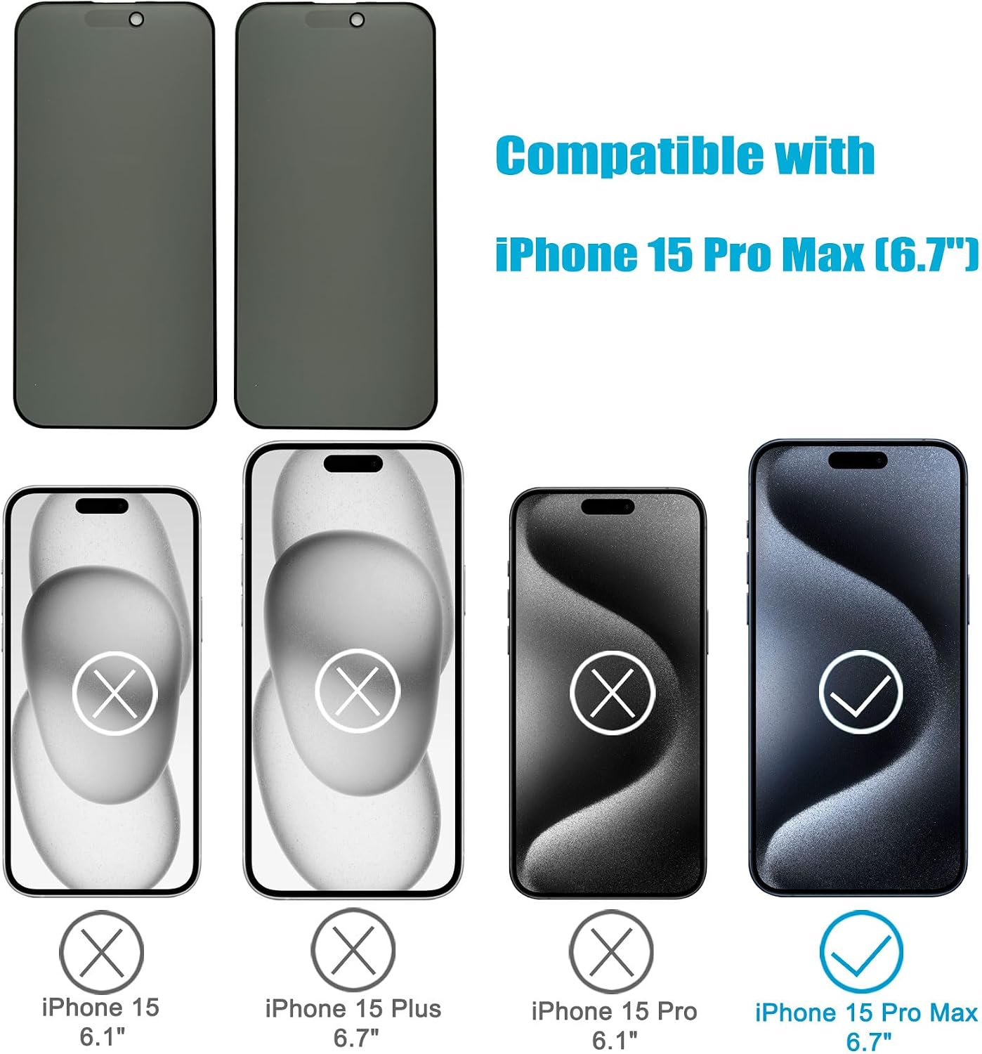2 Pack Matte Privacy Screen Protector for iPhone 15 Pro Max with Easy Installation Frame, Smooth & Sensitive Touch, Anti-spy Anti-glare Eye Protection Tempered Glass Film 6.7 Inches