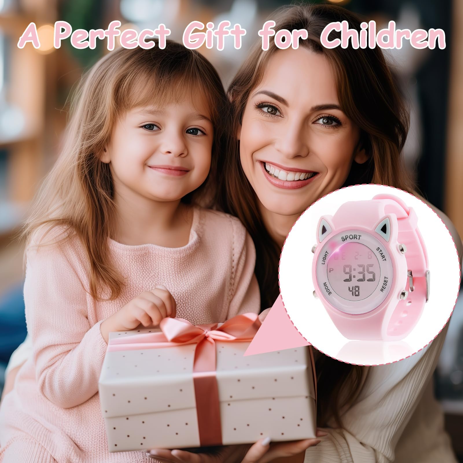 Reloj Digital para Niña con Disegno 3D Orecchie di Gatto Impermeabile 30M Alarma Cronómetro Luz