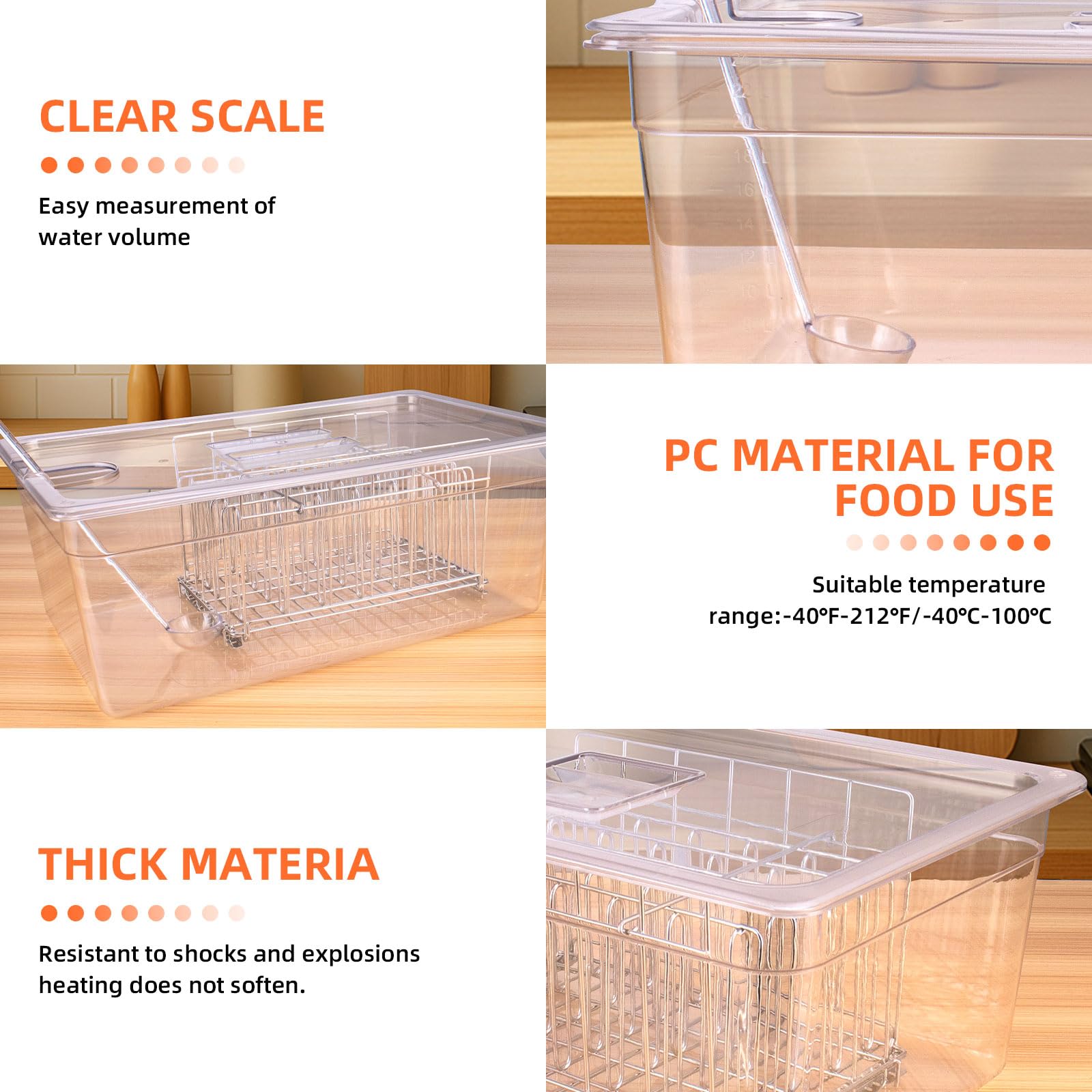 Récipient sous vide de 25 l avec couvercle, grille et cuillère - Baignoire de cuisson de précision pour circulateurs d'immersion instantanée Anova Nano, Joule, grand kit d'accessoires