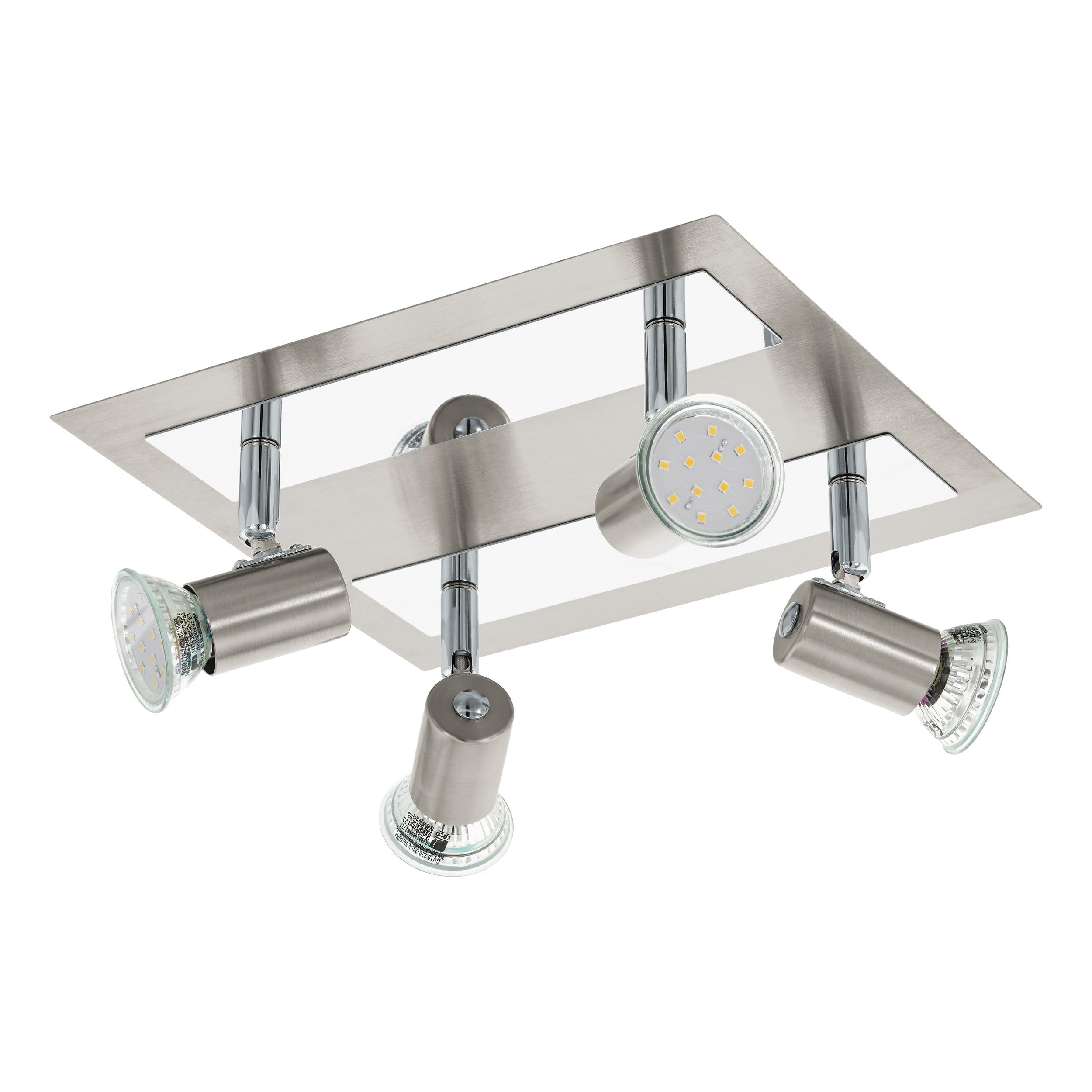 Eglo LED Ceiling lamp Rottelo, 4-Light Ceiling Spotlight, Metal Ceiling Fixture, Living Room lamp in Matte Nickel, Chrome, Spots with GU10 Bulbs, Warm White