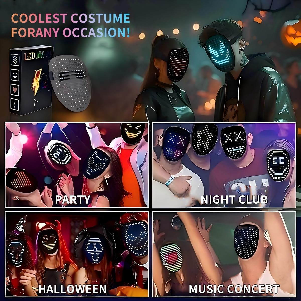 gesture-sensing Led multi-changeable masks light up the face-changing masks for Halloween and Christmas masqueradeballs、halloween mask