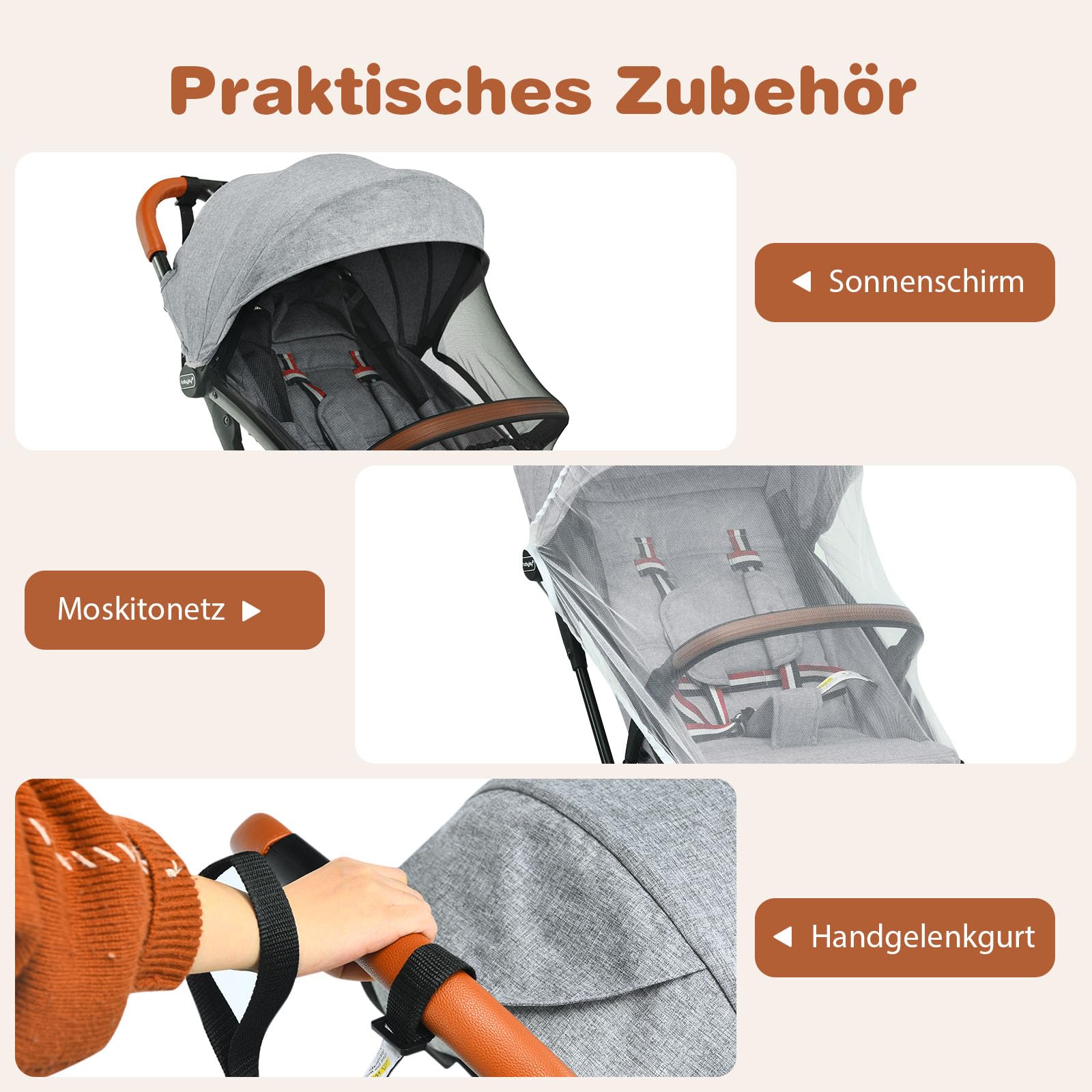 COSTWAY Kinderwagen Einhand Faltbar, Kinderbuggy mit verstellbare Rückenlehne & Verdeck, Reisebuggy mit Liegefunktion, Sicherheitsgurt für Baby bis 3 Jahren, 15 kg Belastbar (Grau)