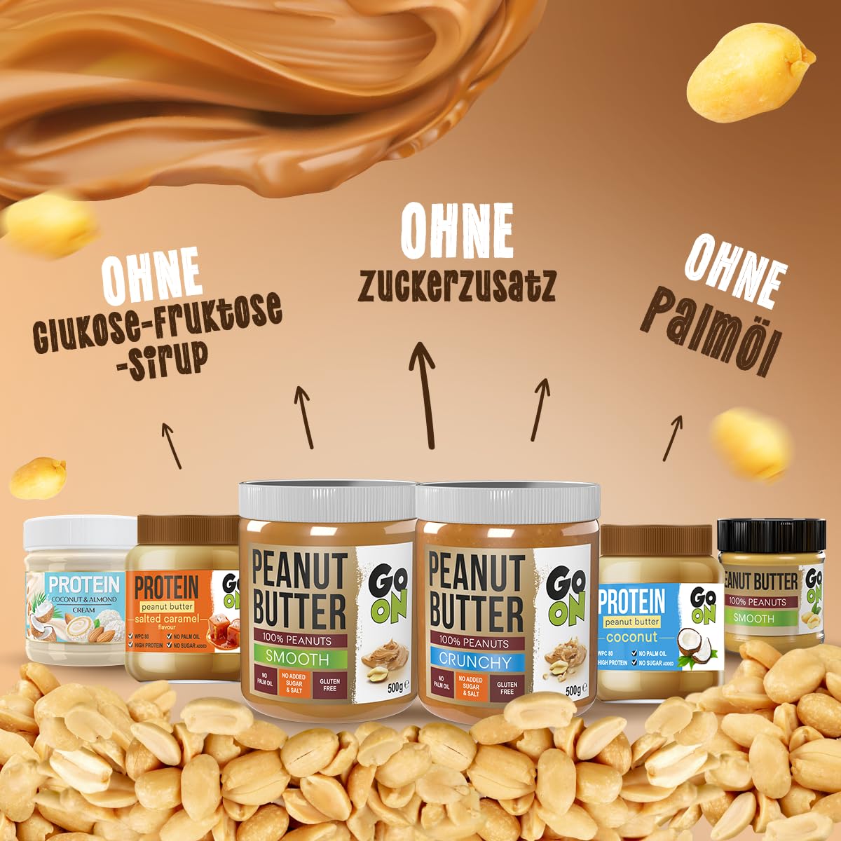 GO ON - Protein Creme Kokos-Mandel, 6x180g, 21% Protein Aufstrich, Zuckerfrei, Kokoscreme Aufstrich, Fitness Lebensmittel, Ohne Palmöl