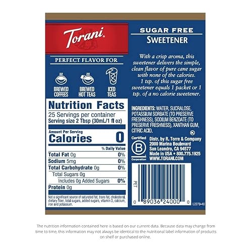 Miniatura 2 de Jarabe Torani sin azúcar, edulcorante, 25.4 oz. (paquete de 4 unidades).