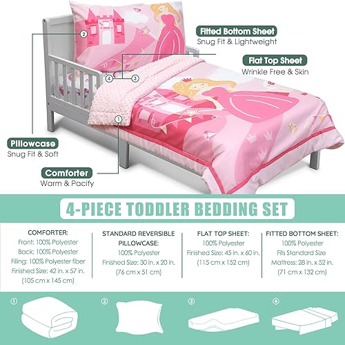 Miniatura 2 de ACRABROS Juego de ropa de cama infantil de 4 piezas para niñas y niños, incluye edredón, sábana bajera ajustable, sábana encimera y funda de