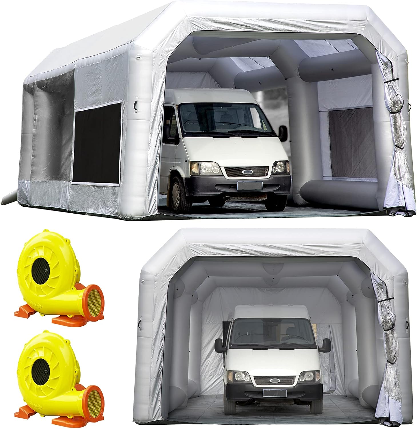 OZIS Inflatable Panit Booth 30X16.5X11Ft Upgrade Larger Filter System with (1100W+750W) Blowers, Inflatable Paint Spray Booth Larger Space with Tool Room, Portable Airbrush Painting Tent Workstation