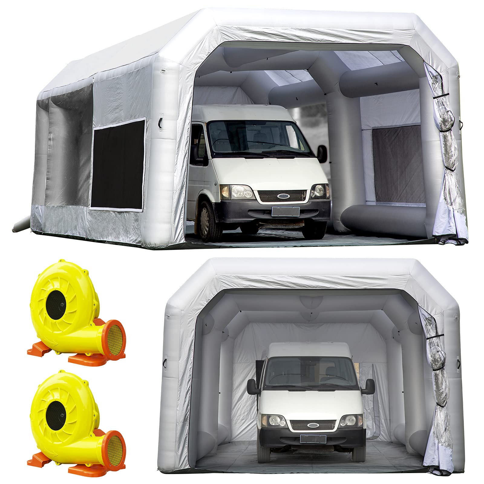 OZIS Inflatable Panit Booth 30X16.5X11Ft Upgrade Larger Filter System with (1100W+750W) Blowers, Inflatable Paint Spray Booth Larger Space with Tool Room, Portable Airbrush Painting Tent Workstation