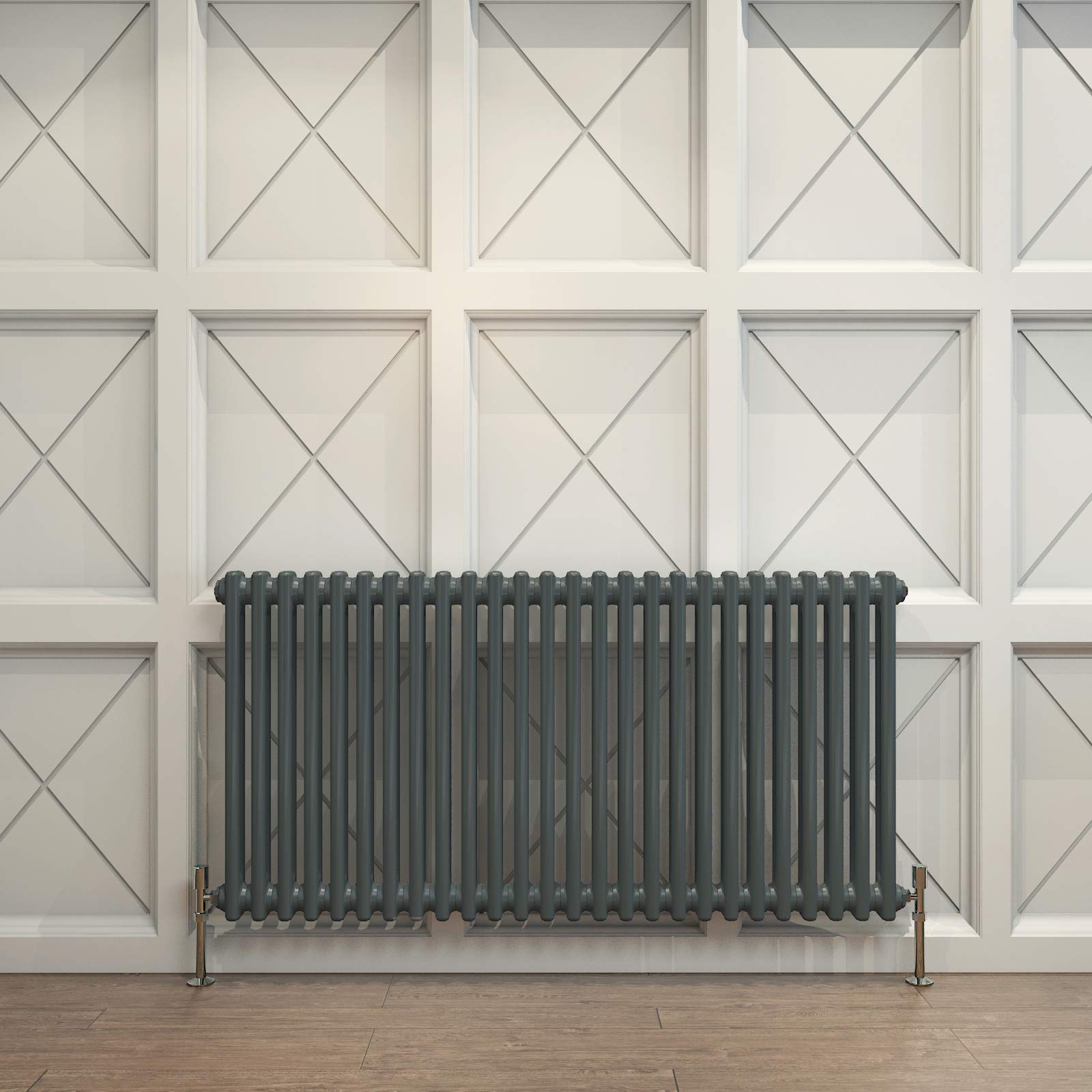 Acezanble∣2 Column Radiator, Horizontal 600mm Anthracite Wide Low Tradiontal Cast Iron Style Radiator Centre Heating for Window Hallway — image 1