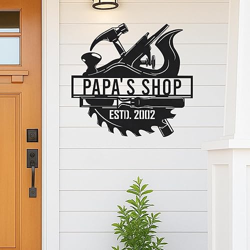 Miniatura 141 de Letrero personalizado de taller de garaje para hombres – Arte de pared de metal con nombre personalizado para entusiastas de autos, constructores y