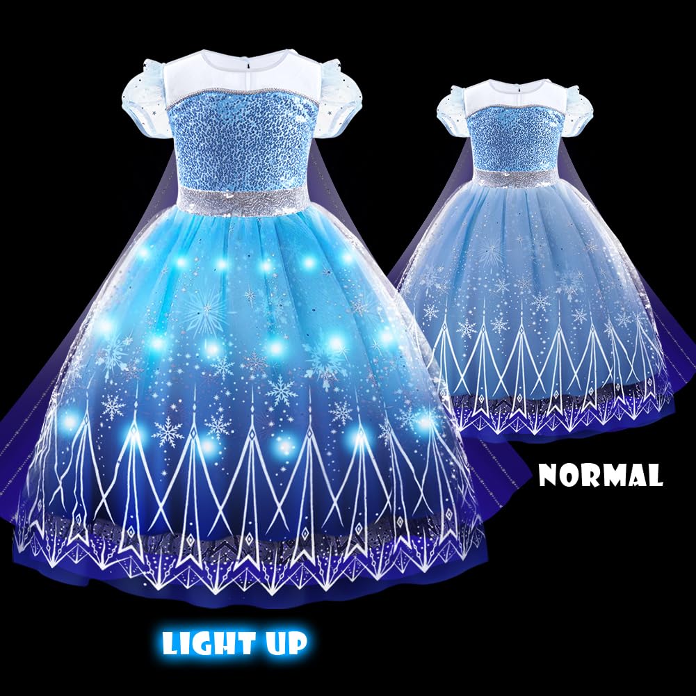 AUYAO Light up Princess Dress for Girls Kids Dress Up Princess Blue Costumes, Ice and Snow Princess Dress - Image 2