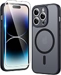FNTCASE for iPhone 13 Case Clear: iPhone 14 Case Magnetic Phone Cases with Screen Protector Compatible with Magsafe Slim Military Grade Drop Protection Rugged Transparent Cover (A-Clear Magnetic)
