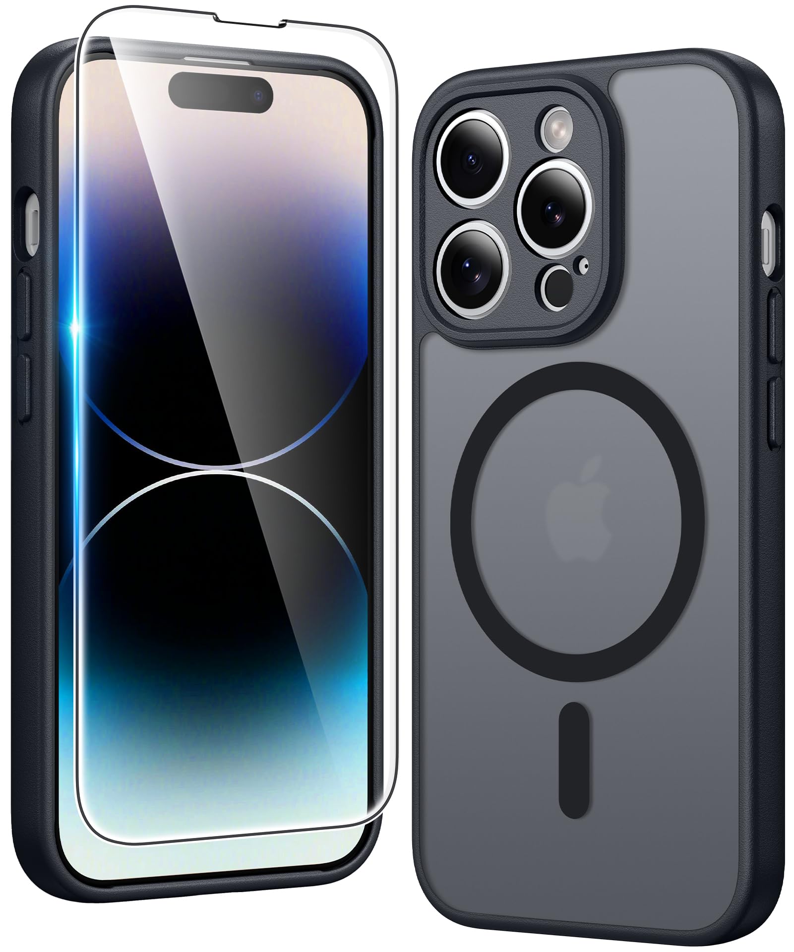 FNTCASE for iPhone 14 Pro-Max Case Compatible with Magsafe Matte Phonecase | Screen Protector, Military Grade Drop Protection, Slim Magnetic Phone Cases, Shockproof Bumper, Translucent Cell Cover