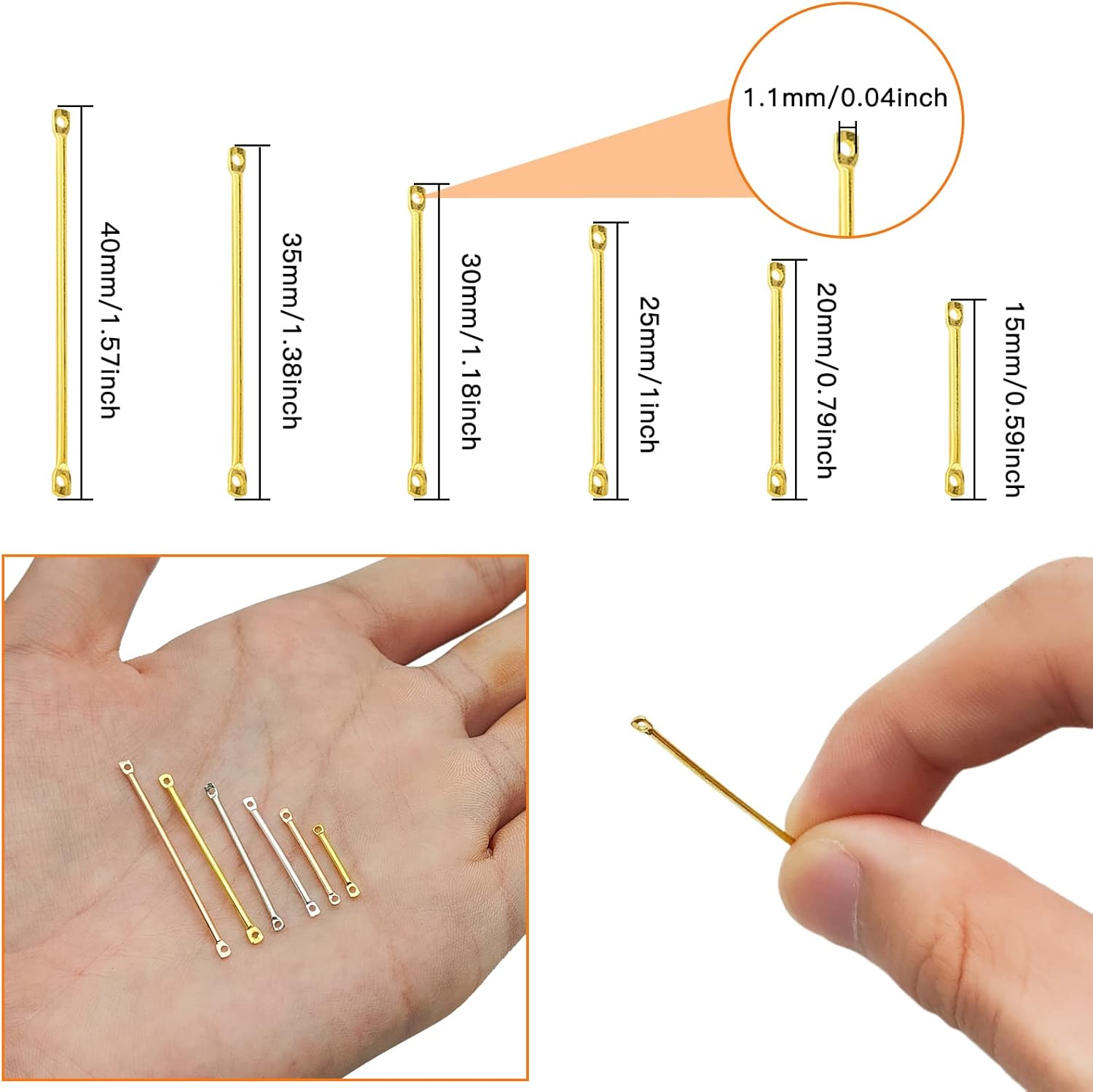 240pcs Brass Bar Links for Jewelry Making,6Sizes Bar Links Connector Bar Link Earring Connectors 2-Hole Stick Strip Beads Necklace Bracelet Earring Connectors for Jewelry Making(4 Colors) - Image 3