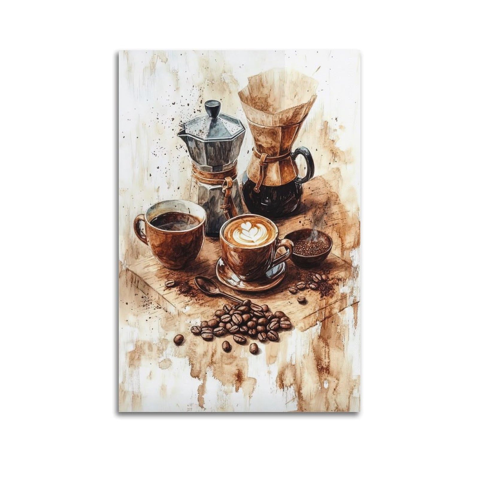 OKAHYS Vintage Hand-drip Coffee Artwork Poster Decorative Painting Canvas Wall Artworks Picture 24x36inch(60x90cm)