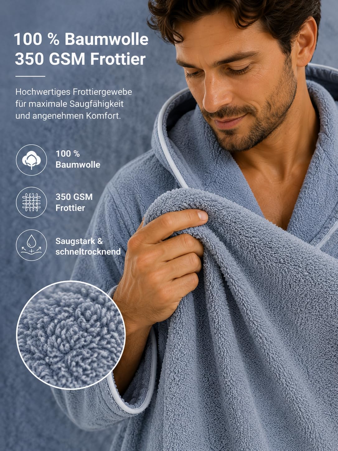 ELY PARKER Accappatoio da uomo in spugna con cappuccio in cotone