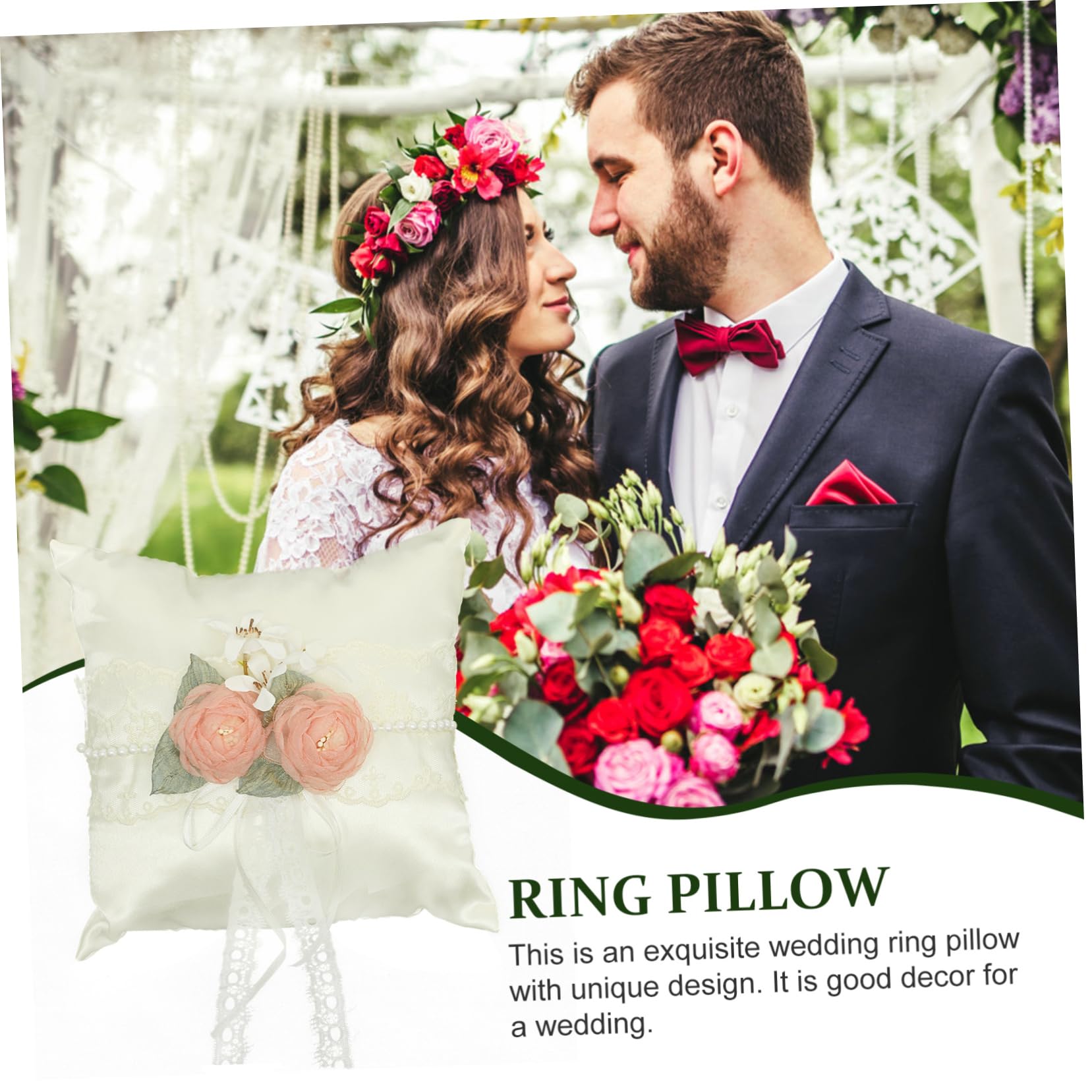 Gadpiparty 5pezzi Cuscino Portafedi Bianco Fiori Artificiali Accessorio Per Matrimonio Portariso Per Cerimonie Nuziali e Decorazioni Speciali