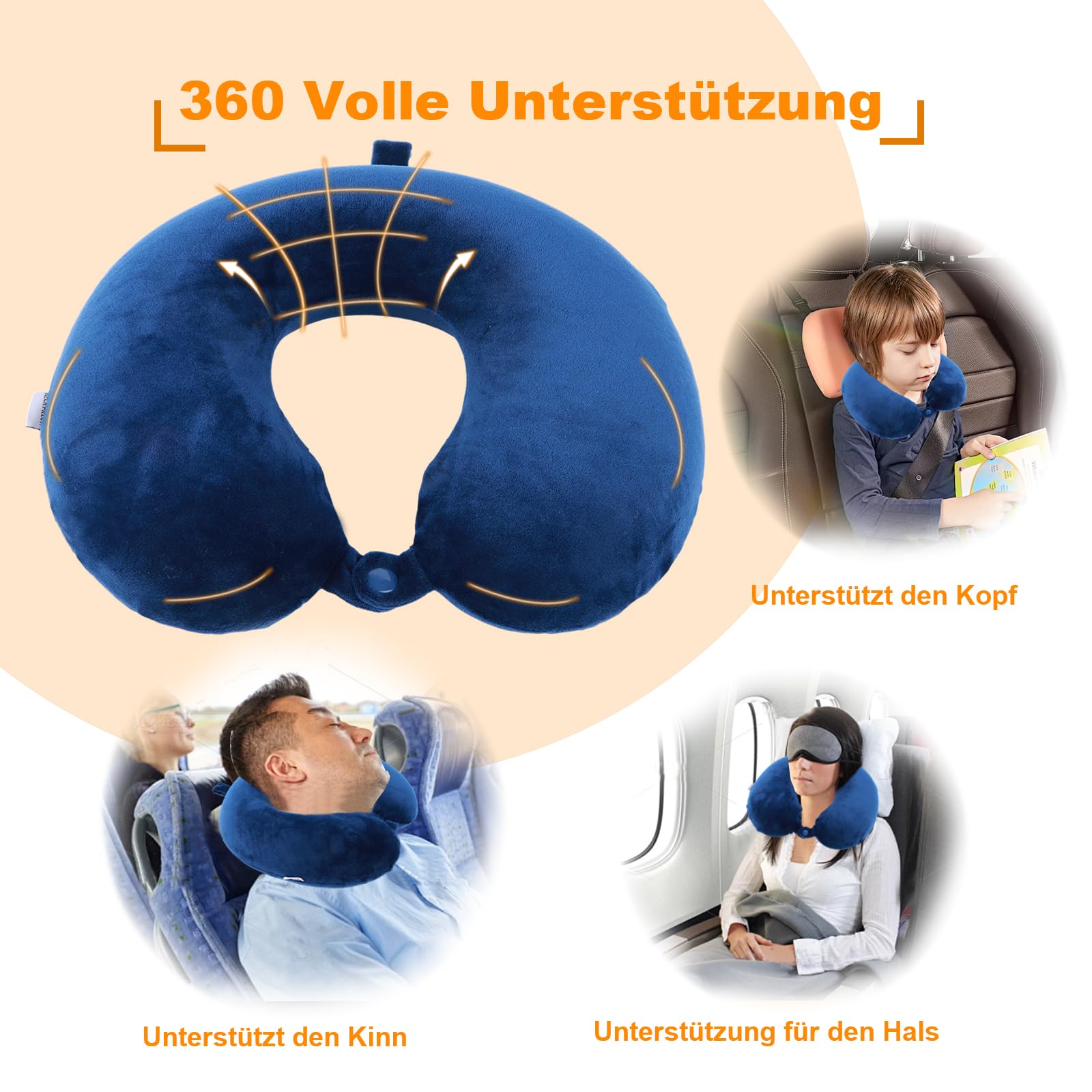 Far win Cuscino da viaggio, 100% puro memory foam, cuscino per il collo a forma di U, super leggero, portatile, ideale per sedia di aereo, auto, casa, ufficio, cuscino per dormire (blu)