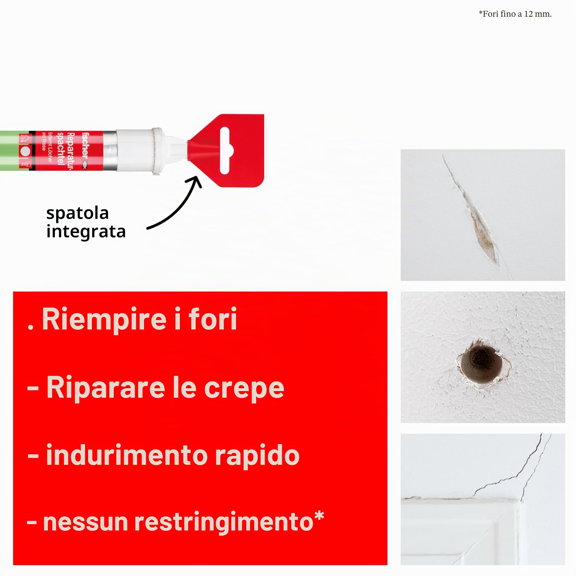 Fischer REPAIR SPATZTEL, 1 spatola di riparazione, 70 ml, riempie i fori, ripara le crepe, si indurisce rapidamente, senza attrezzi, 545948 prodotto assortito