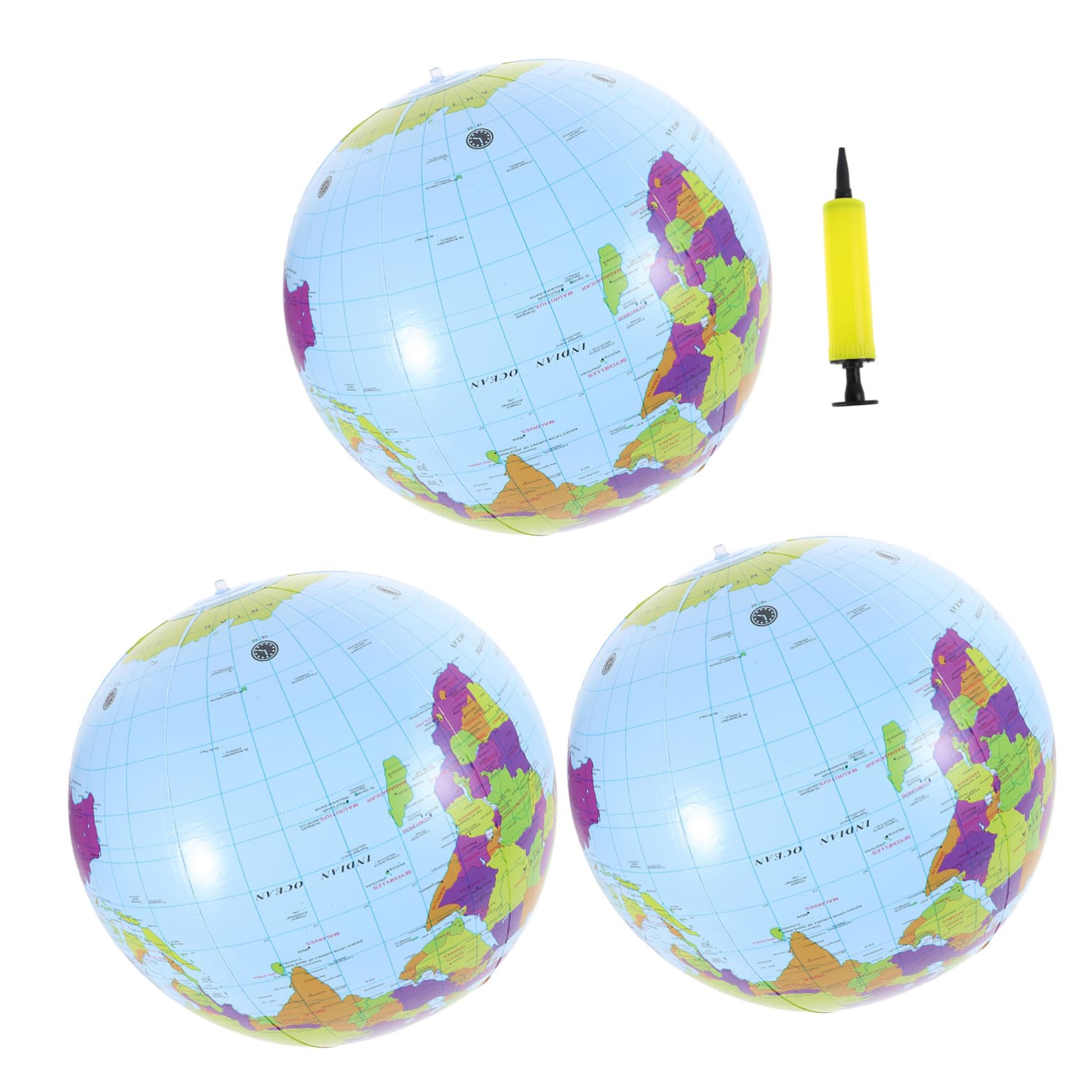 Kisangel Set 3x Inflatable Pool Party Balls Compact Teaching Globe for Kids Great for Home School and Travel Education Random Color