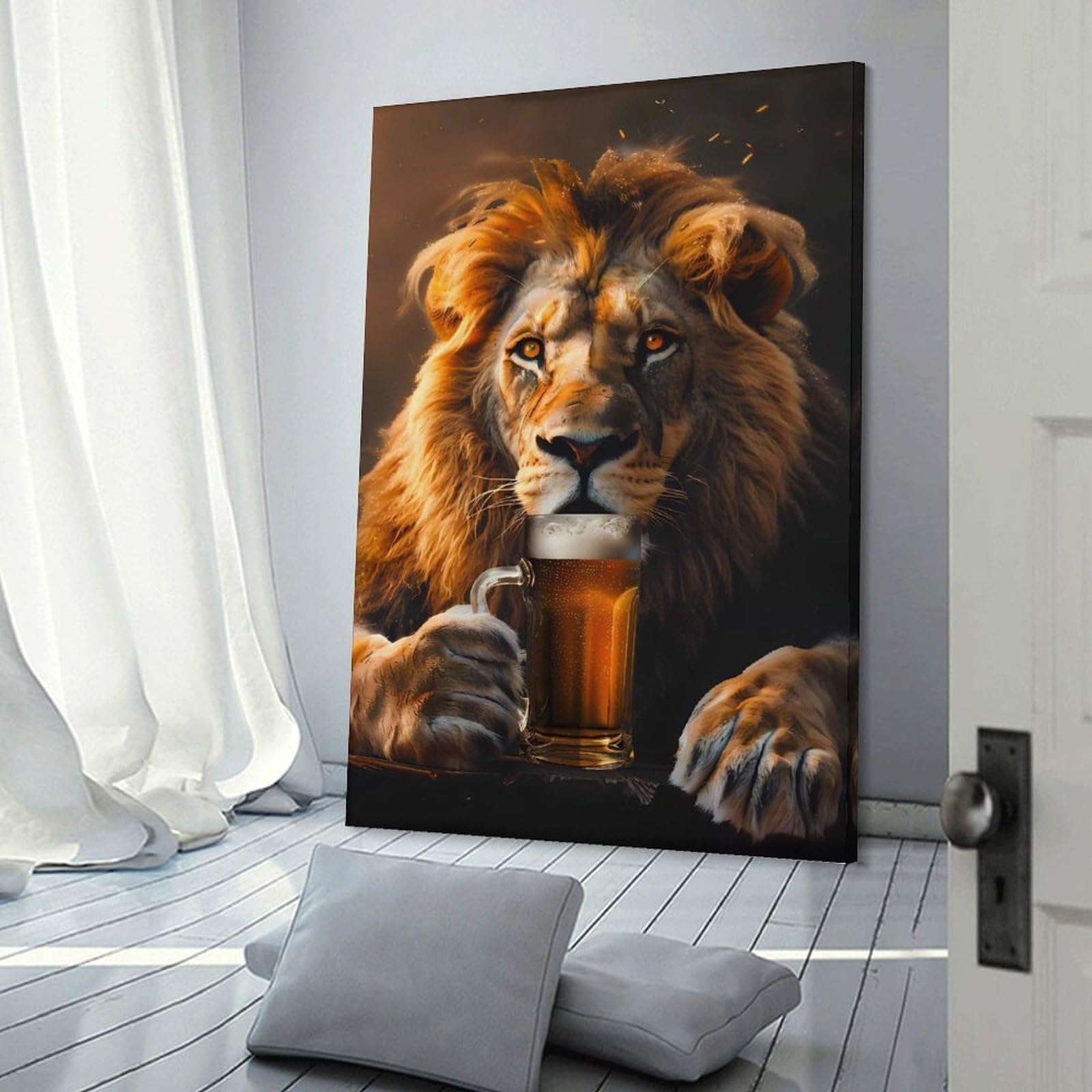 Junmoney Lion Beer Decorative Wall Artwork 12x18inch(30x45cm), for Front Hall, Corridor Or Welcome Spaces, Decorative Wall Art for Narrow Spaces