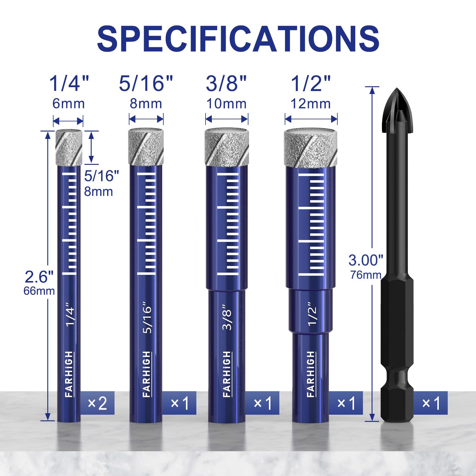 Diamond Drill Bit Set - 6 Pcs for Tile & Masonry -2 Diamond Drill Bit Set - 6 Pcs for Tile & Masonry -2