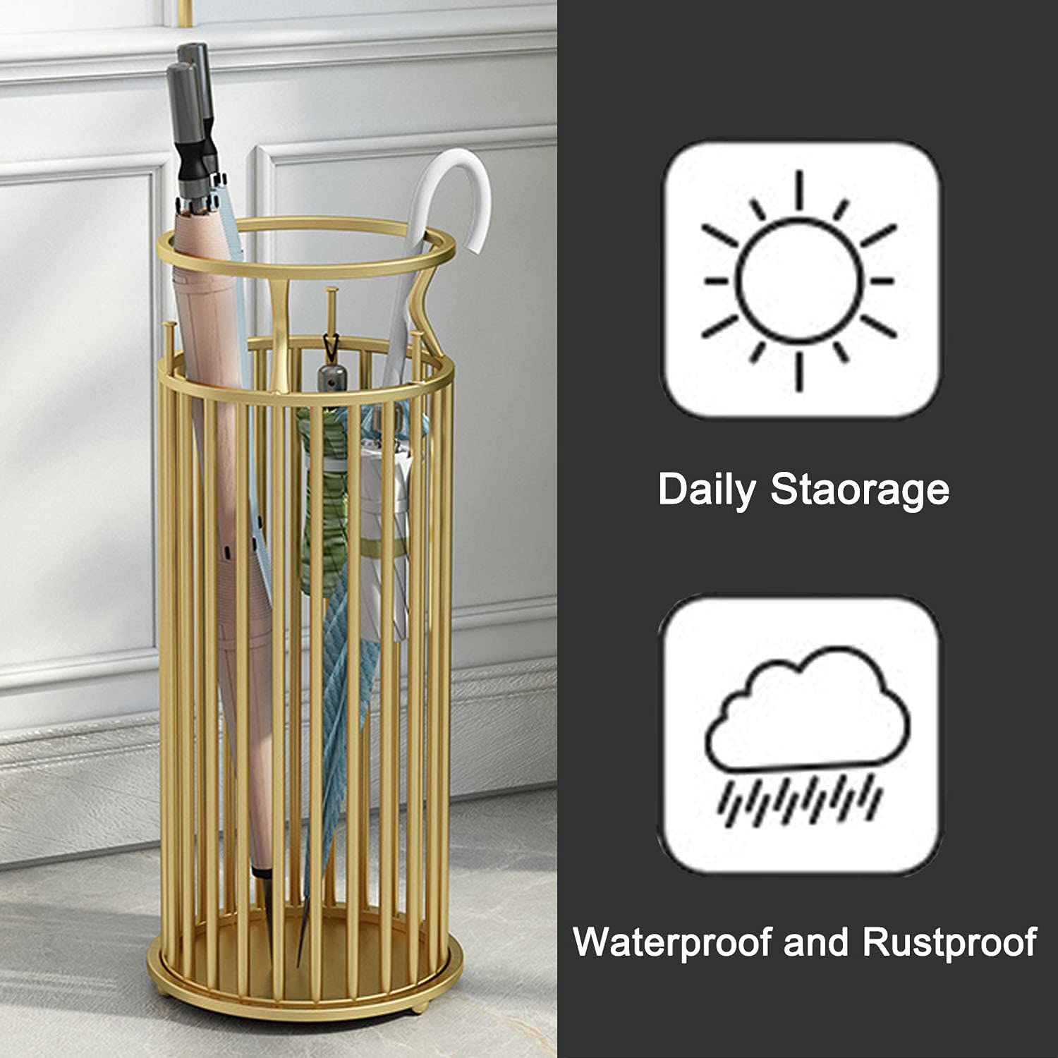 Porte-parapluie En Bois Design - Grand Rangement Pour Entrée, Bureau Ou Extérieur - 3