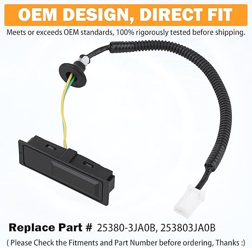 Miniatura 6 de 25380-3JA0B Pestillo para maletero de botón de escotilla para Nissan Pathfinder 2013 2014 2015 2016 2017 2018 2019 2020, repuesto # 253803JA0B botón