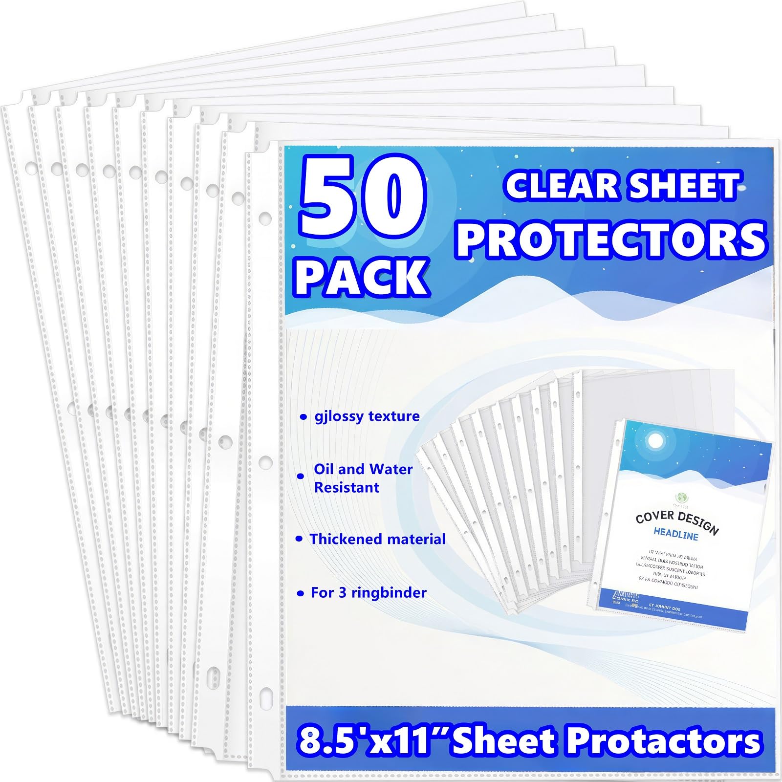 Sheet Protectors 8.5 x 11 inch Clear Page Protectors for 3 Ring Binder,50 Pack Plastic Sleeves for BindersοΌTop Loading Plastic Sleeve for Binders, Letter Size, documents and Photos, Office Supplies.