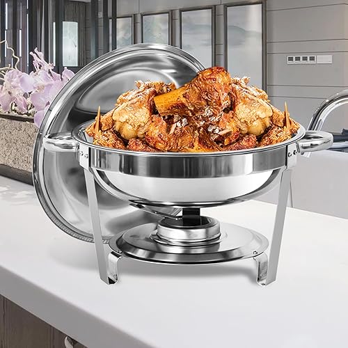 Miniatura 5 de EVGTTI Juego de 2 platos de cocina de acero inoxidable, 8 cuartos de galón, servidores de bufé y calentadores, servidores de bufé con cubiertas,