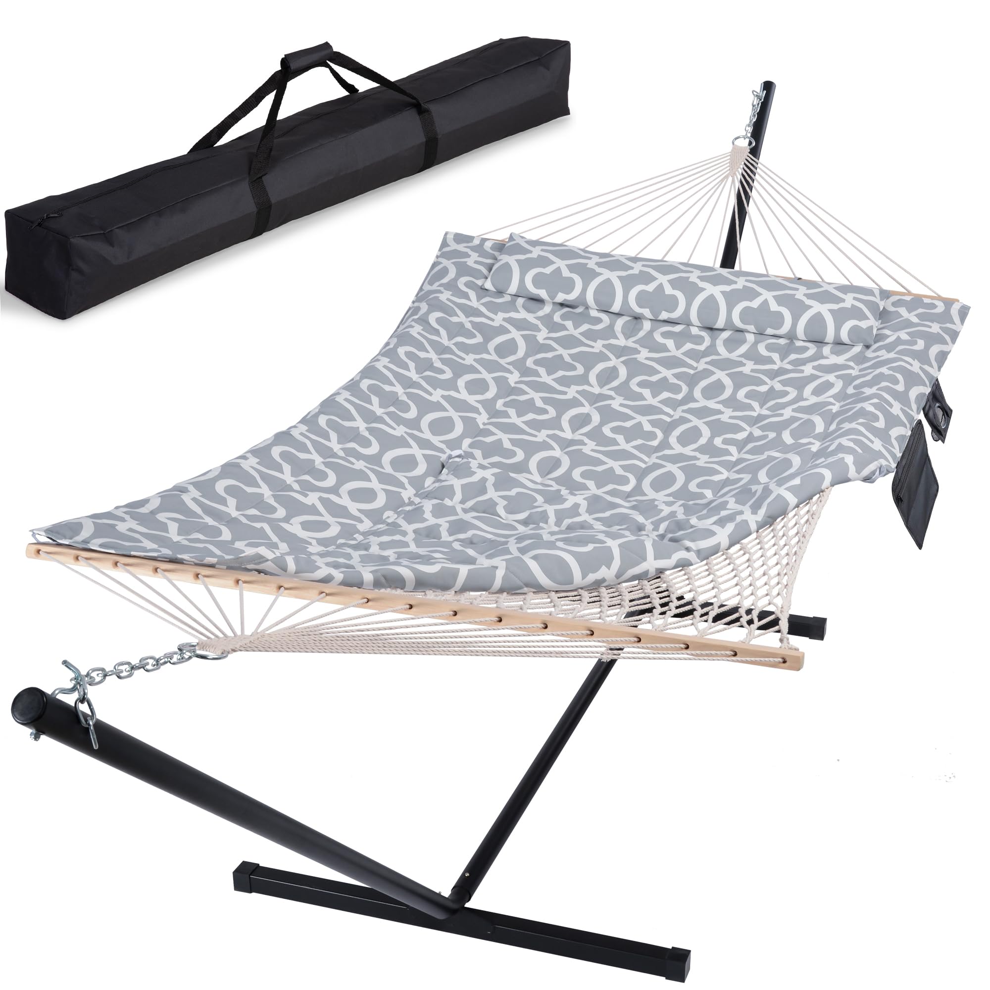 SUNCREAT Outdoor Double Hammock with Stand, Circle Pattern