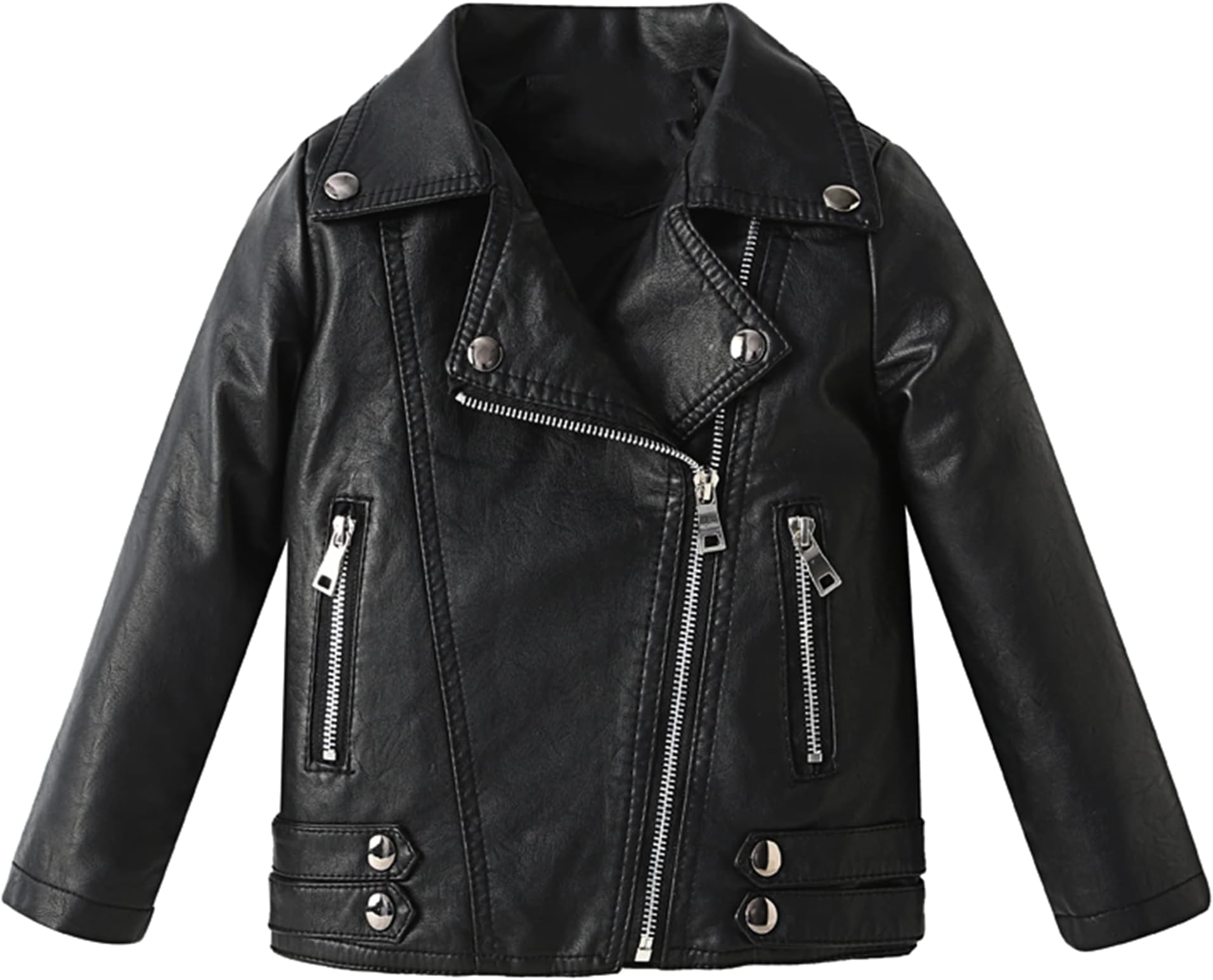 Girls Boys Biker Jacket Faux Leather Rivets Leather Motor Jacket For Kids 3-12Years