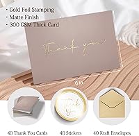Vista 2 de 40 tarjetas de agradecimiento doradas con sobres, surtidos de tarjetas de agradecimiento, adecuadas para baby shower, despedida de soltera, bodas