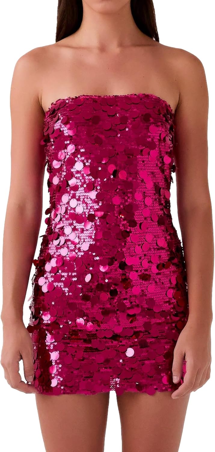 YYA Women's Strapless Dress Sequin Strappy Bodycon Party Dress Sparkly Glitter Ruched Party Club Dress,S-2XL - Image 2