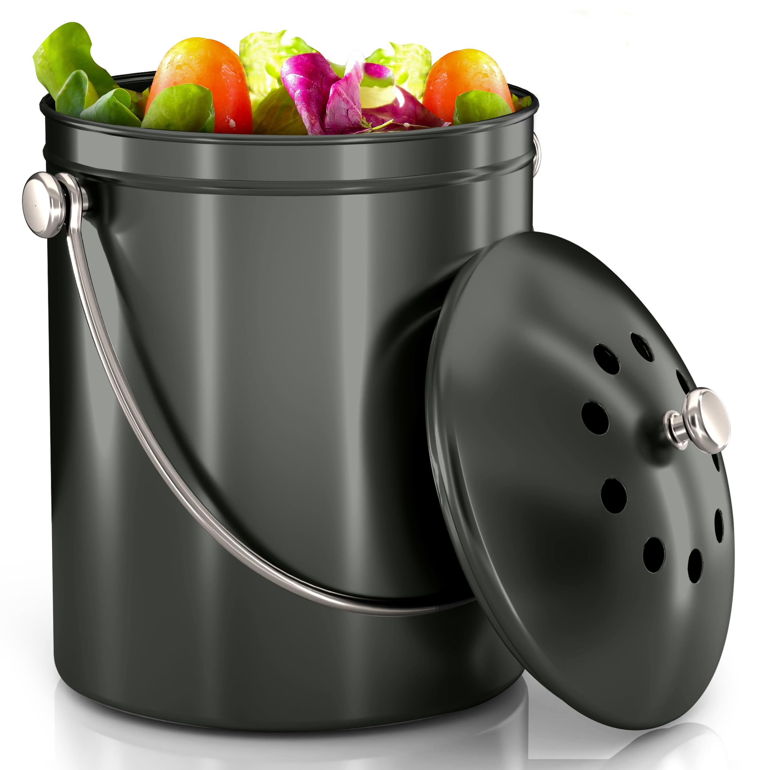 Utopia Kitchen Compost Bin for Kitchen Countertop, 1.3 Gallon Compost Bucket for Kitchen with Lid, Includes 1 Spare Charcoal Filter (Grey)