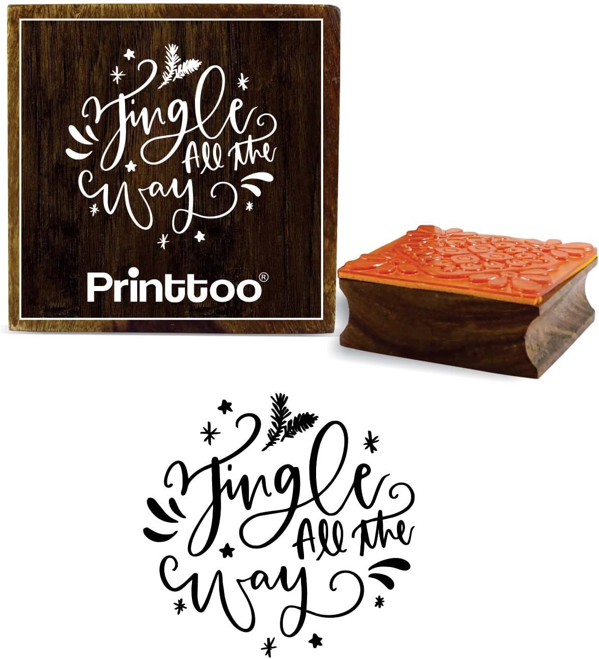 Printtoo Jingle All The Way Word Design Diary Card Square Wooden Rubber Stamp-2 x 2 Inches, Brown