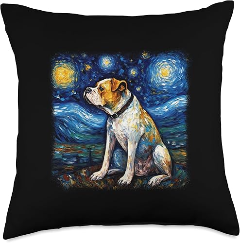 American Bully van gogh gift dog women Dog in Starry Night Van Gogh American Bulldog - Almohada de 18 x 18 pulgadas, multicolor