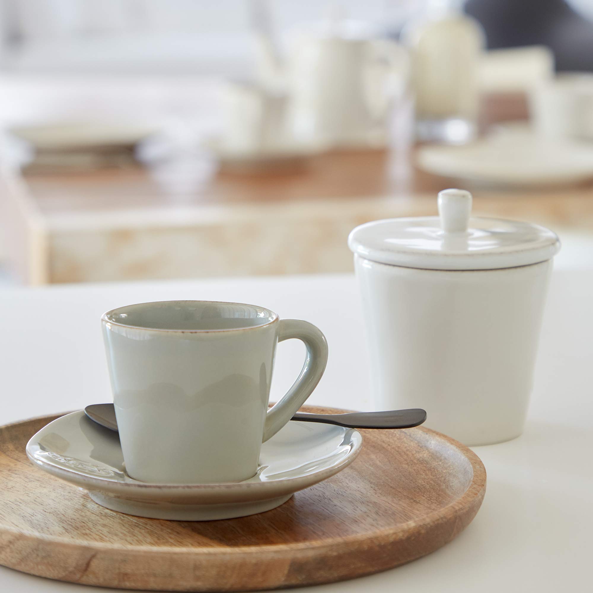 Costa Nova, Nova colección, Vajilla elegante, gres, Taza té y platillo, gris claro, 0.19 L, 6 piezas