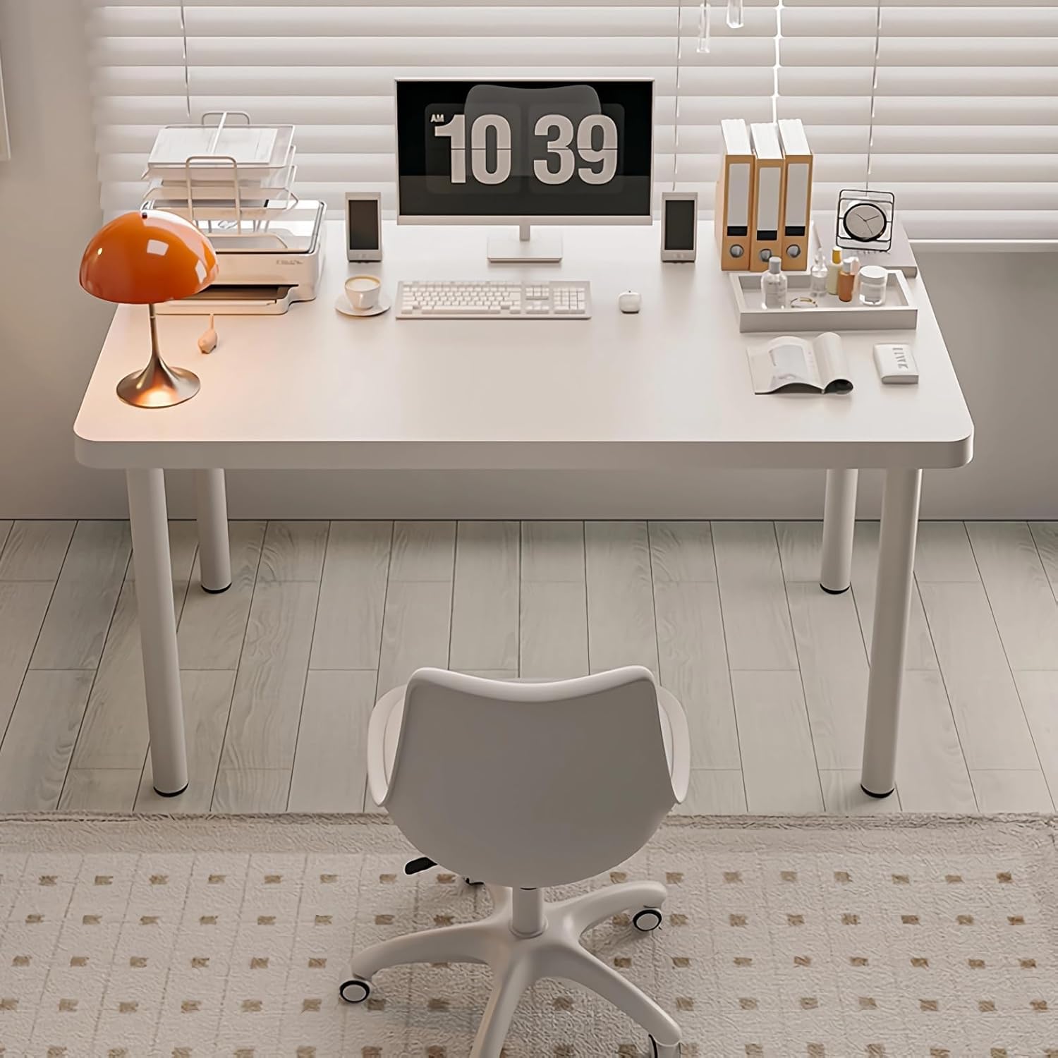 Amazon | 木製デスク 幅 120cm 奥行60cm 天板厚さ15mm ホワイト在宅